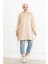 Kadın Kapüşonlu Krem Uzun Tesettür Tunik Sweatshirt 1