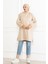 Kadın Kapüşonlu Krem Uzun Tesettür Tunik Sweatshirt 2