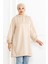 Kadın Kapüşonlu Krem Uzun Tesettür Tunik Sweatshirt 4