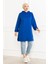Kadın Kapüşonlu Saks Mavi Uzun Tesettür Tunik Sweatshirt 1