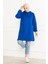 Kadın Kapüşonlu Saks Mavi Uzun Tesettür Tunik Sweatshirt 2