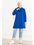 Kadın Kapüşonlu Saks Mavi Uzun Tesettür Tunik Sweatshirt 3