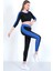 Kadın Yüksek Bel Likralı Toparlayıcı Dalgıç Kumaş Koşu & Fitness Yoga & Pilates Uzun Kol Crop-Tayt Takım 1