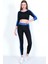 Kadın Yüksek Bel Likralı Toparlayıcı Dalgıç Kumaş Koşu & Fitness Yoga & Pilates Uzun Kol Crop-Tayt Takım 3