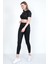 Kadın Yüksek Bel Likralı Toparlayıcı Dalgıç Kumaş Koşu & Fitness Yoga & Pilates Crop-Tayt 2 Li Takım 2