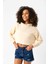 Basic Bej Kapüşonlu Crop Sweatshirt 1