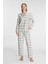 11252 Kadın Kare Desenli Pamuklu Gömlek Pijama Takımı 1