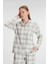 11252 Kadın Kare Desenli Pamuklu Gömlek Pijama Takımı 4
