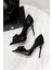 Kadın Siyah Tokalı Cilt 8cm Ince Şeffaf Kapak Topuklu Stiletto Ayakkabı 5