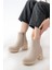 5109-3057 Bej Lastikli Fermuarlı Kalın Topuklu Günlük Kadın Bot 1