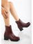 5109-3022 Bordo Fermuarlı Kalın Topuklu Günlük Kadın Bot 5