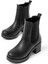 5109-3056 Siyah Lastikli Fermuarlı Kalın Topuklu Günlük Kadın Bot 1