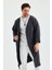 Uzun Kimono Siyah Düz Fakir Kol Oversize Bohem 3