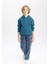 Erkek Çocuk Mavi Regular Fit Düz Kesim Basic Düz Kapüşonlu Sweatshirt B7773A8NS 2