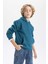 Erkek Çocuk Mavi Regular Fit Düz Kesim Basic Düz Kapüşonlu Sweatshirt B7773A8NS 3