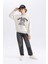 Erkek Çocuk Gri Regular Fit Düz Kesim Basic Düz Kapüşonlu Sweatshirt B7822A8NS 2