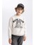 Erkek Çocuk Gri Regular Fit Düz Kesim Basic Düz Kapüşonlu Sweatshirt B7822A8NS 4