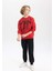 Erkek Çocuk Bordo Regular Fit Düz Kesim Basic Düz Kapüşonlu Sweatshirt B7822A8NS 2