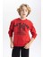 Erkek Çocuk Bordo Regular Fit Düz Kesim Basic Düz Kapüşonlu Sweatshirt B7822A8NS 4