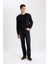 Erkek Siyah Oversize Fit Geniş Kesim Basic Düz Pamuklu Kapüşonlu Sweatshirt B7833AXNS 2
