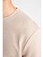 Erkek Bej Oversize Fit Geniş Kesim Basic Düz Pamuklu Kapüşonlu Sweatshirt B7833AXNS 5