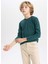 Erkek Çocuk Yeşil Standart Fit Normal Kesim Bisiklet Yaka Basic Düz %100 Pamuk Uzun Kollu Tshirt B7771A8NS 3