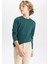 Erkek Çocuk Yeşil Standart Fit Normal Kesim Bisiklet Yaka Basic Düz %100 Pamuk Uzun Kollu Tshirt B7771A8NS 4