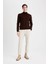 Erkek Kahverengi Slim Fit Dar Kesim Basic Düz Akrilik Kazak B7851AXNS 2