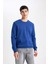 Erkek Mavi Oversize Fit Geniş Kesim Basic Düz Pamuklu Kapüşonlu Sweatshirt B7833AXNS 1