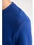 Erkek Mavi Oversize Fit Geniş Kesim Basic Düz Pamuklu Kapüşonlu Sweatshirt B7833AXNS 5