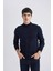 Erkek Koyu Mavi Slim Fit Dar Kesim Basic Düz Akrilik Kazak B7851AXNS 1
