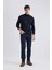 Erkek Koyu Mavi Slim Fit Dar Kesim Basic Düz Akrilik Kazak B7851AXNS 2