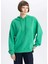 Kadın Yeşil Oversize Fit Geniş Kesim Polo Yaka Düz Basic Pamuklu Sweatshirt B7834AXNS 3