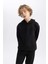 Erkek Çocuk Siyah Regular Fit Düz Kesim Basic Düz Kapüşonlu Sweatshirt B7773A8NS 4