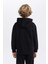 Erkek Çocuk Siyah Regular Fit Düz Kesim Basic Düz Kapüşonlu Sweatshirt B7773A8NS 5