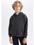 Erkek Çocuk Antrasit Regular Fit Düz Kesim Basic Düz Kapüşonlu Sweatshirt B7773A8NS 1