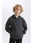 Erkek Çocuk Antrasit Regular Fit Düz Kesim Basic Düz Kapüşonlu Sweatshirt B7773A8NS 3