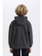 Erkek Çocuk Antrasit Regular Fit Düz Kesim Basic Düz Kapüşonlu Sweatshirt B7773A8NS 5