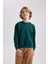 Erkek Çocuk Yeşil Regular Fit Düz Kesim Basic Düz Kapüşonlu Sweatshirt B7772A8NS 1