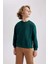 Erkek Çocuk Yeşil Regular Fit Düz Kesim Basic Düz Kapüşonlu Sweatshirt B7772A8NS 3