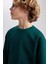 Erkek Çocuk Yeşil Regular Fit Düz Kesim Basic Düz Kapüşonlu Sweatshirt B7772A8NS 4