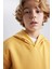 Erkek Çocuk Sarı Regular Fit Düz Kesim Basic Düz Kapüşonlu Sweatshirt B7773A8NS 4