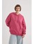 Kadın Pembe Oversize Fit Geniş Kesim Polo Yaka Düz Basic Pamuklu Sweatshirt B7834AXNS 1