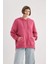 Kadın Pembe Oversize Fit Geniş Kesim Polo Yaka Düz Basic Pamuklu Sweatshirt B7834AXNS 4