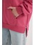 Kadın Pembe Oversize Fit Geniş Kesim Polo Yaka Düz Basic Pamuklu Sweatshirt B7834AXNS 5