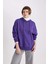 Kadın Mor Oversize Fit Geniş Kesim Polo Yaka Düz Basic Pamuklu Sweatshirt B7834AXNS 1