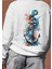Sırt Baskılı Unisex Beyaz Sweatshırt 1