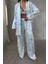 Mavi Kuş Dijital Baskılı Uzun Saten Üçlü Pijama 2