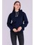 Lacivert Basic Oversize Kadın Kapüşonlu Hoodie 3 Iplik Sweatshirt 1