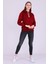 Bordo Basic Oversize Kadın Kapüşonlu Hoodie 3 Iplik Sweatshirt 2
